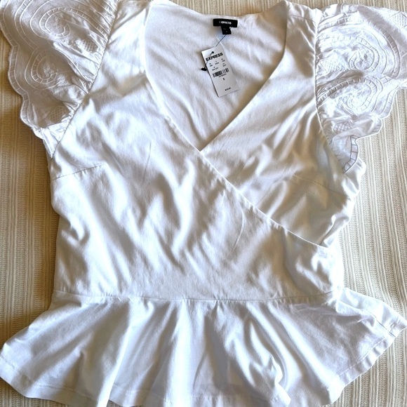 💥Express White Ruffled Peplum Blouse - Picture 4 of 11